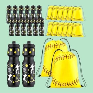 24 Pcs Softball Party Favors 24 oz Sport Theme Water Bottle Gift for Team & Bags